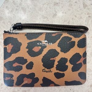 NWT Coach Leopard Print Wristlet - Black and Brown